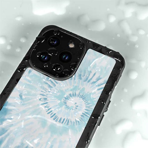 Blue and White Tie Dye iPhone 15 Pro Waterproof Case